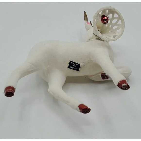 Vintage 2 Plastic White Flocked Chistmas Reindeer Large Bell JAPAN - Picture 8 of 9